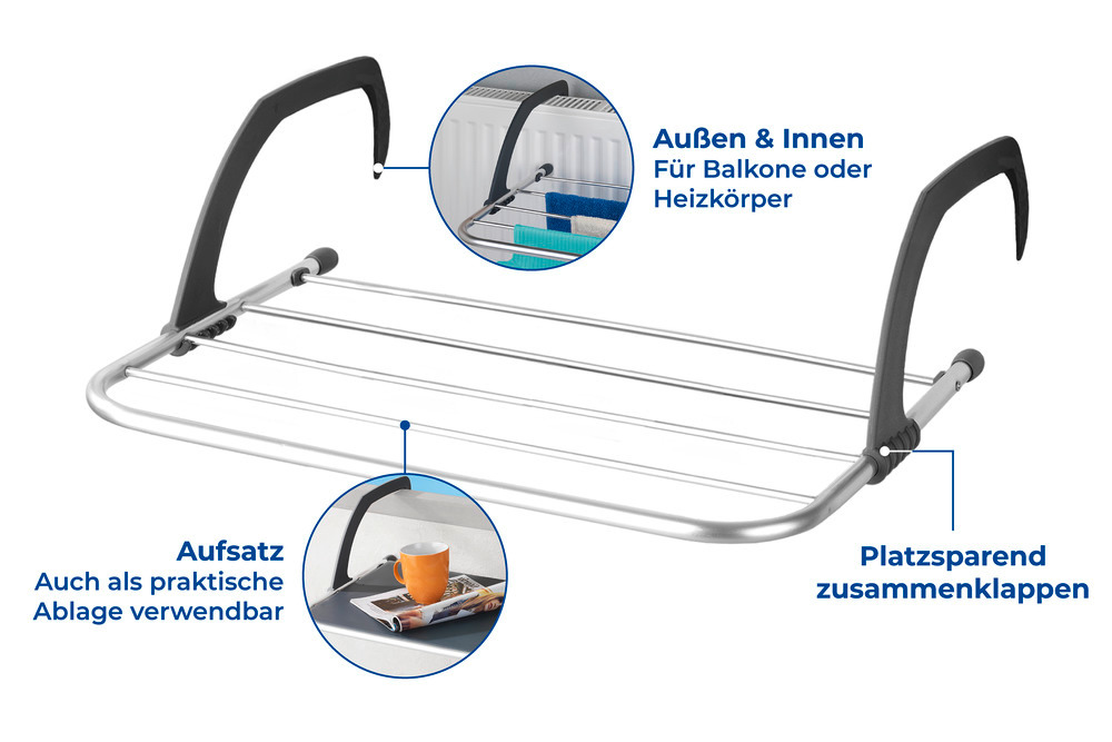 Wäschetrockner und Ablage 2in1  Gesamttrockenlänge: 3 m 