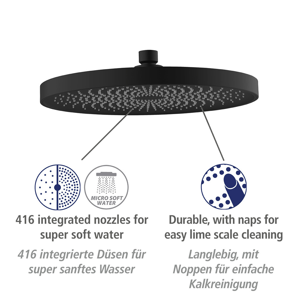 Duschkopf Mod. Softwater Schwarz matt  Ø 26 cm