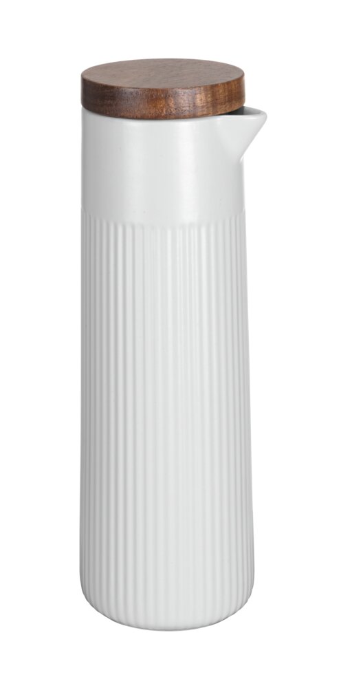 Öl- und Essigspender Mod. REFIA, weiß, Keramik, Akazie, 0,35L  mit Akazienholzdeckel, Fassungsvermögen 0,35 l