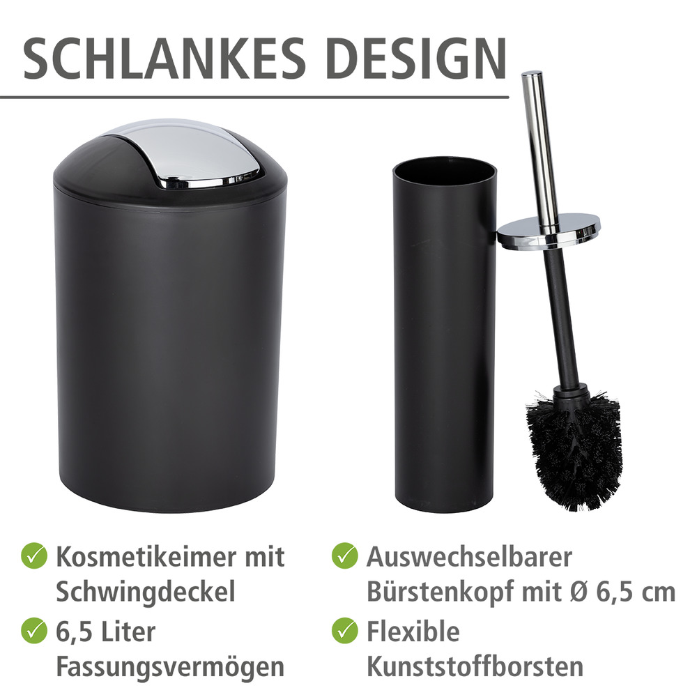 4-teiliges Bad-Accessoire-Set Mod. Calvo aus Kunststoff in Schwarz-matt  4-teilig, aus Kunststoff