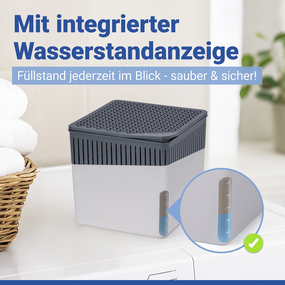 Déshumidificateur d'intérieur Cube Gris 1000 g & recharge  prévient la formation de moisissures et les mauvaises odeurs