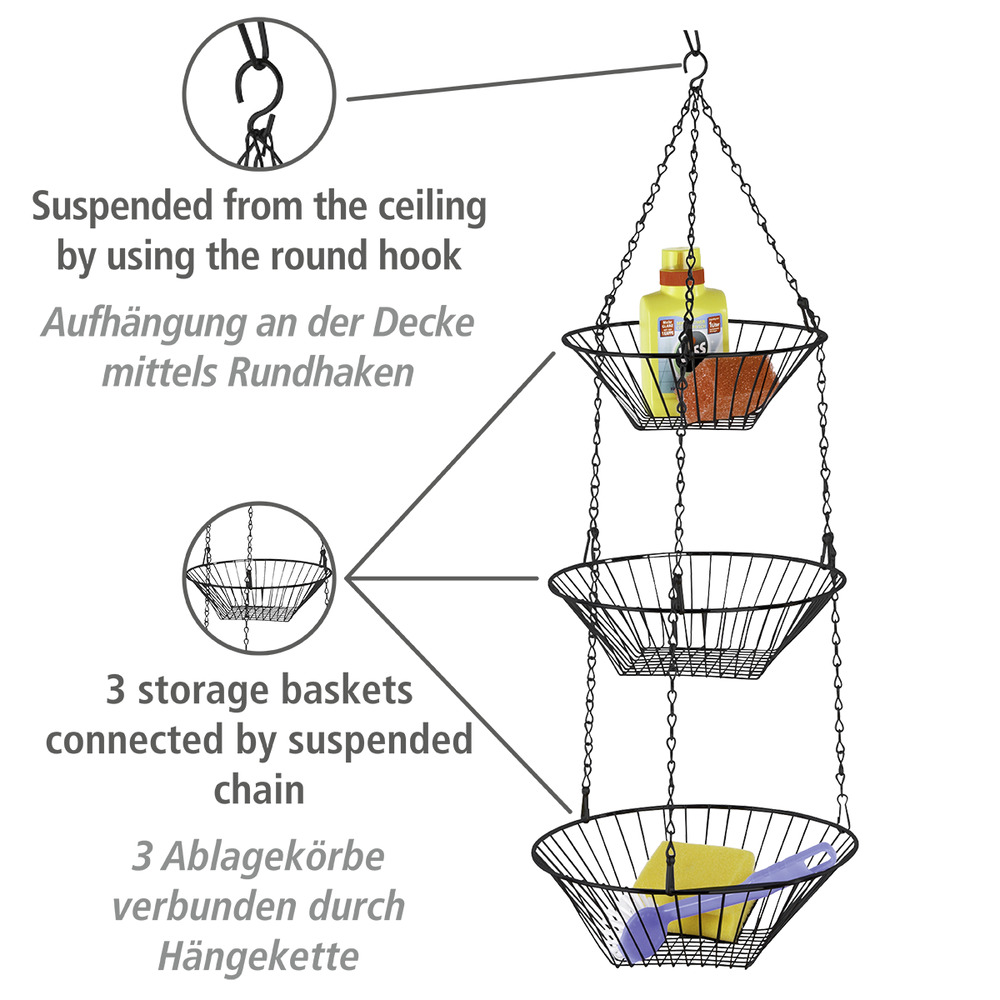 Küchenampel Trio Schwarz  3 Ablagekörbe