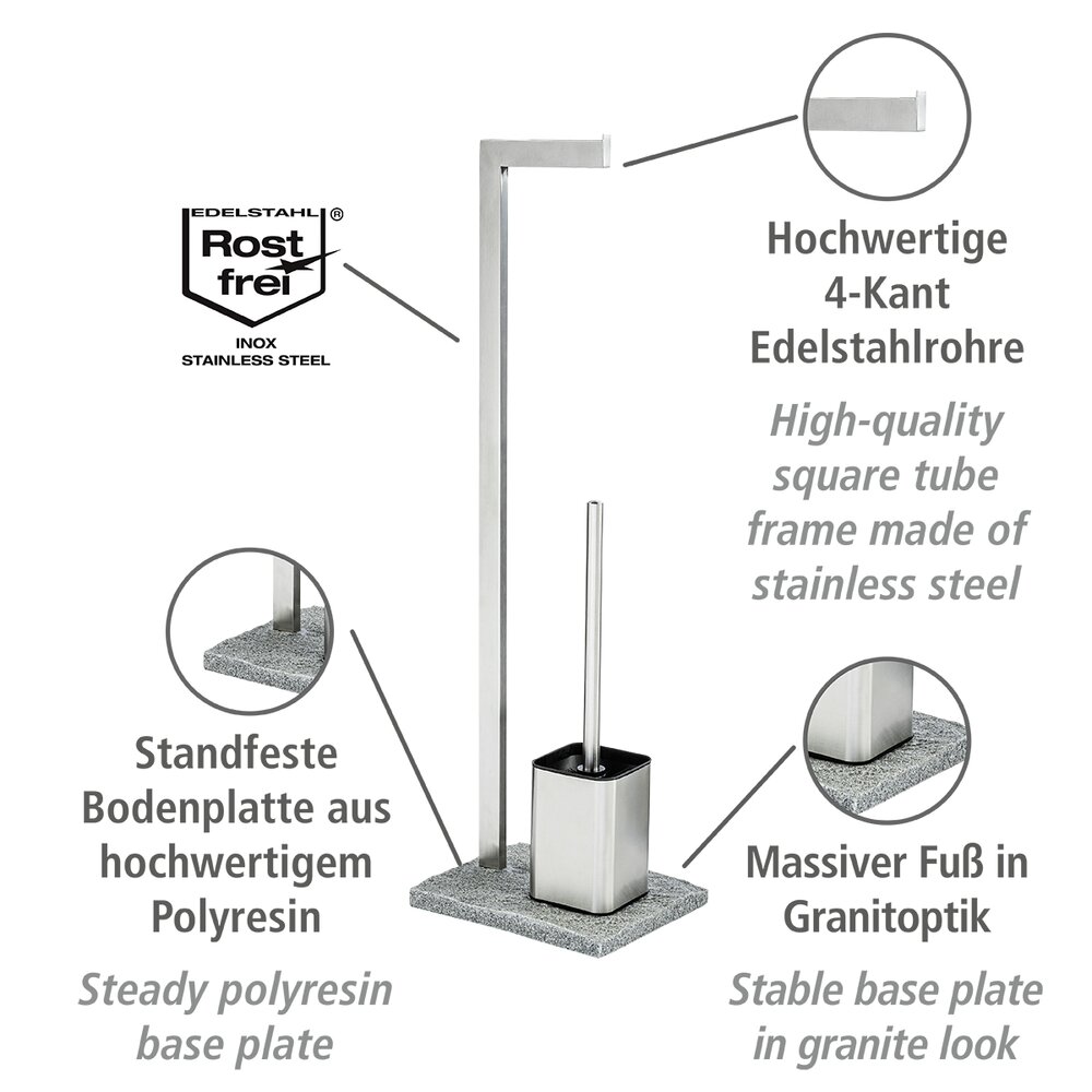 Combiné WC 2en1 Brosse WC et dérouleur papier toilette, Granit, acier inox - polyrésine, 23x73,5x19,5 cm  inoxydable