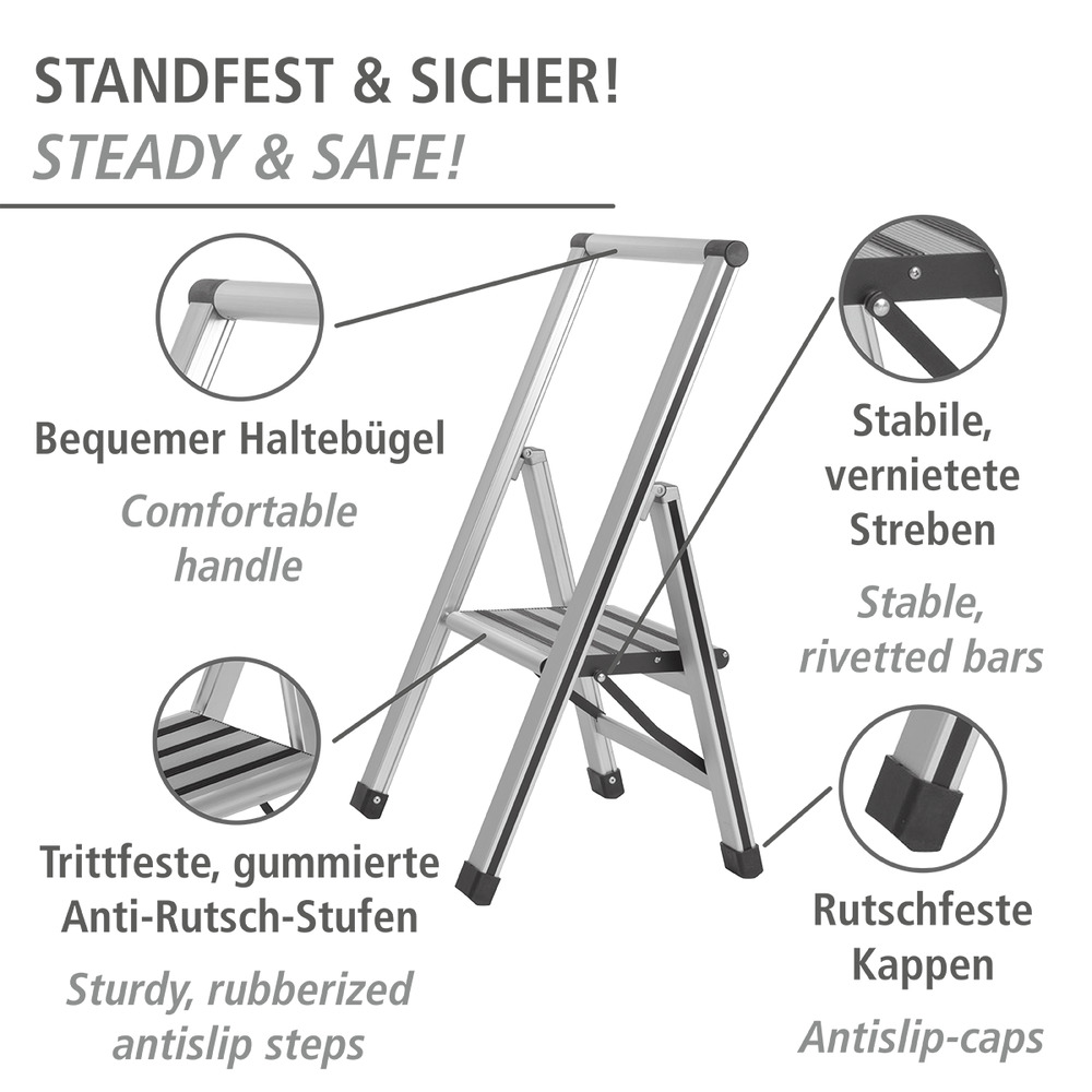 Alu-Design Klapptrittleiter 1-stufig  Haushaltsleiter