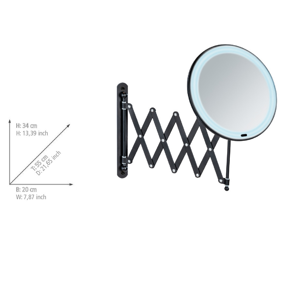 LED telescopische wandspiegel Barona Zwart