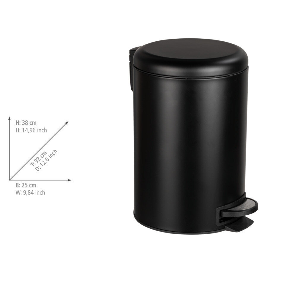 Treteimer Mod. Leman Easy Close Schwarz 12 L  mit herausnehmbarem Einsatz