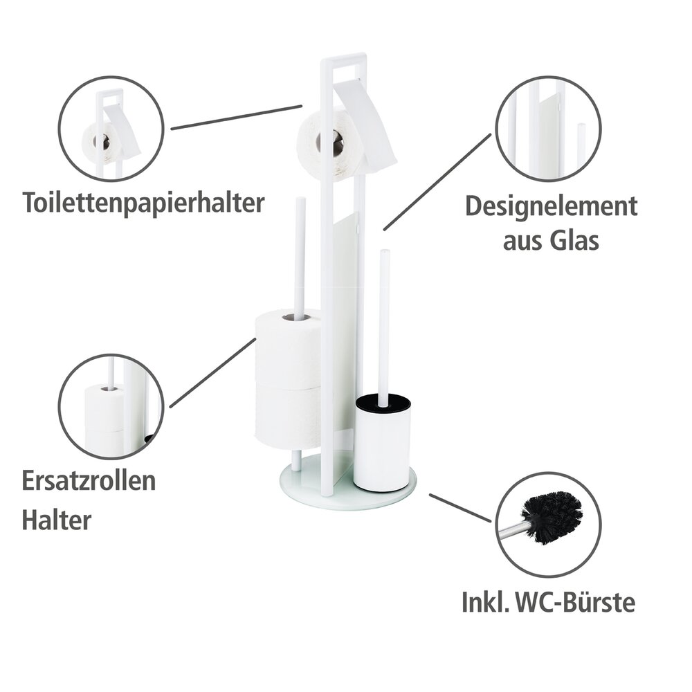 WC-Garnitur Mod. Ravina aus Edelstahl in Weiß   mit Ersatzrollenhalter für 3 Rollen