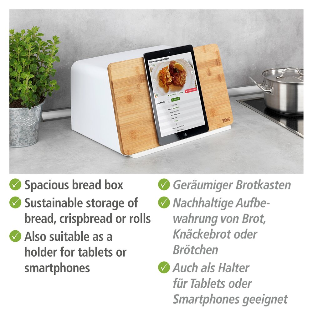 Broodtrommel met bamboe plank, wit