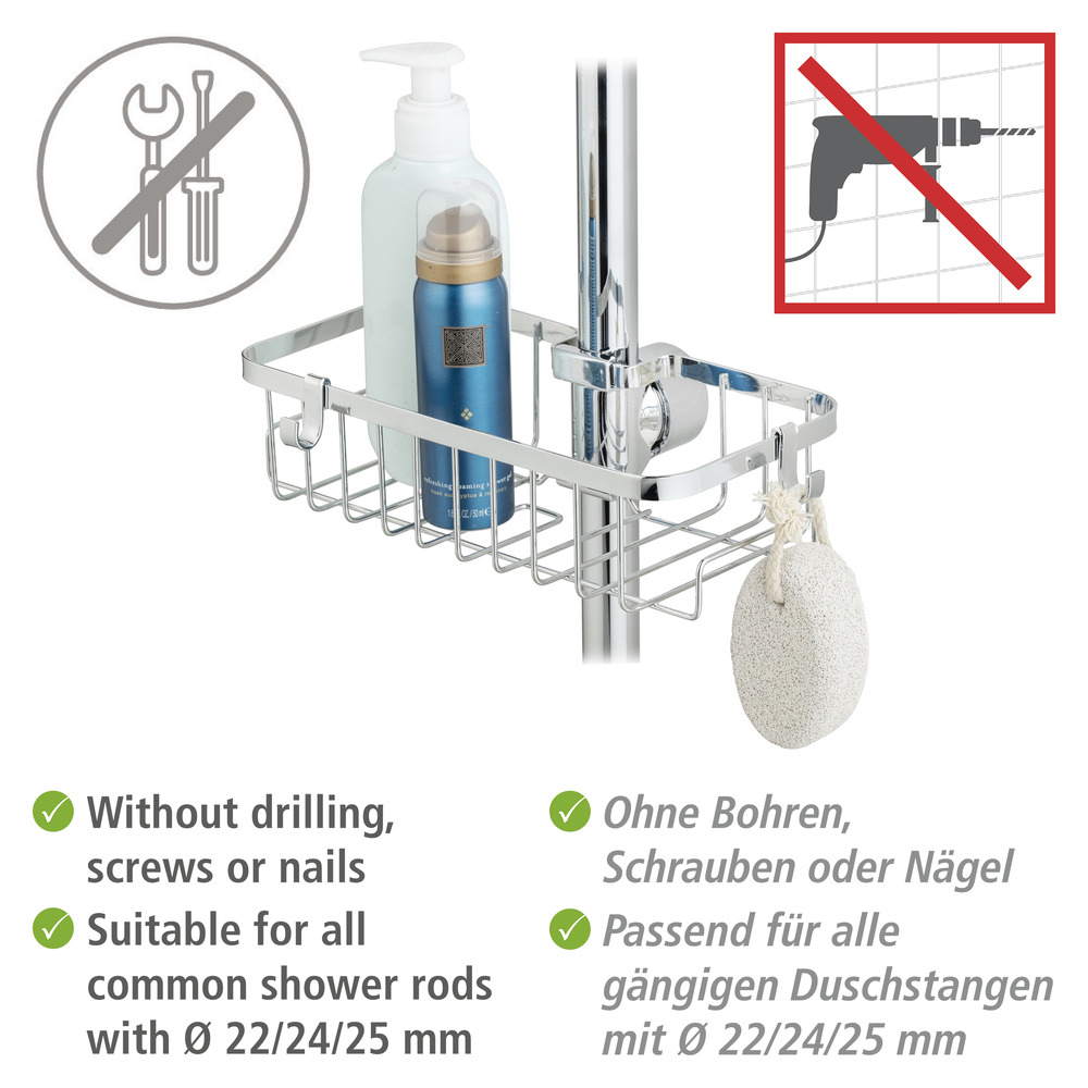 Duschstangencaddy Mod. Floresta Eckig  Anbringung ohne Bohren und Schrauben