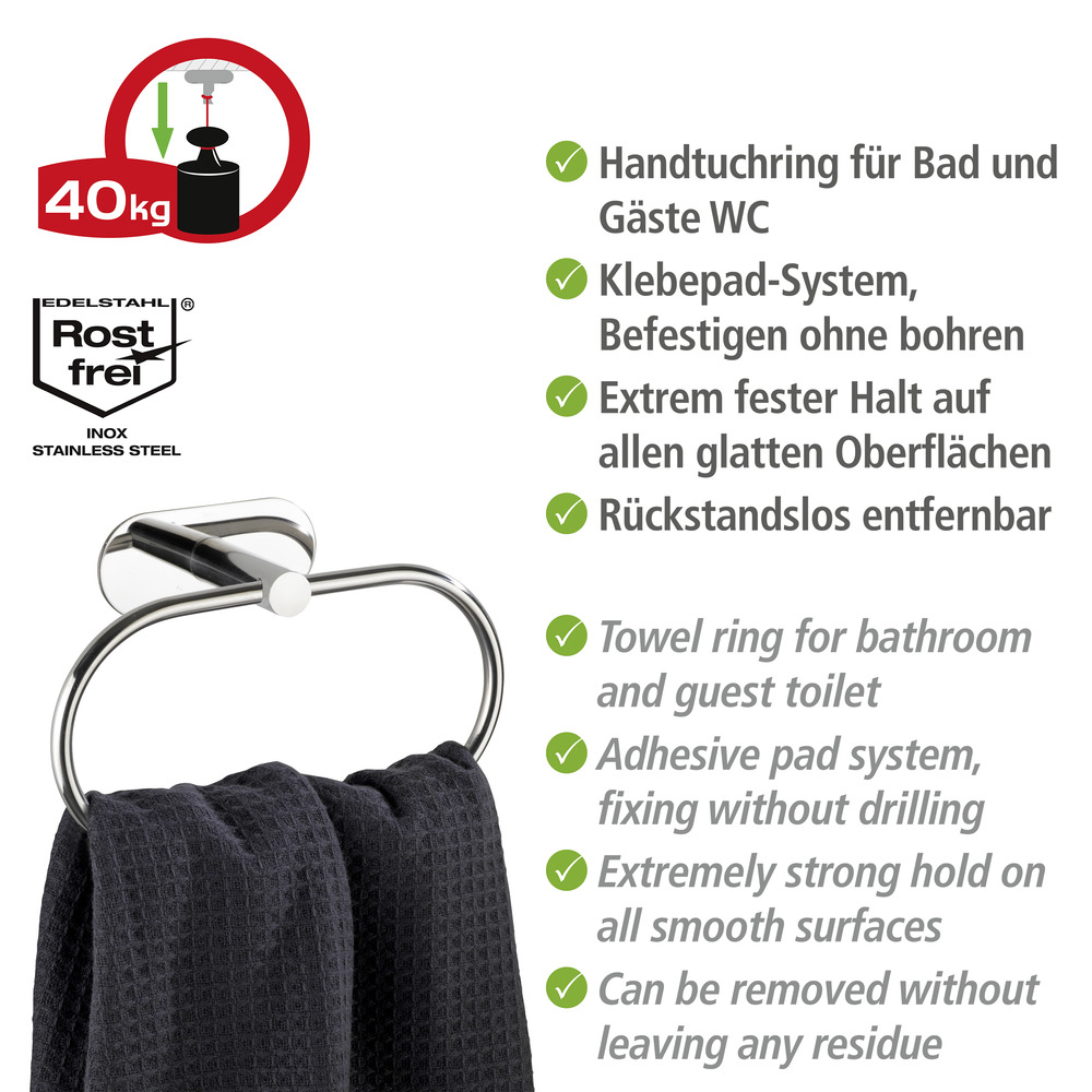 Turbo-Loc® Edelstahl Handtuchring Mod. Orea Shine  Handtuchhalter, Befestigen ohne bohren