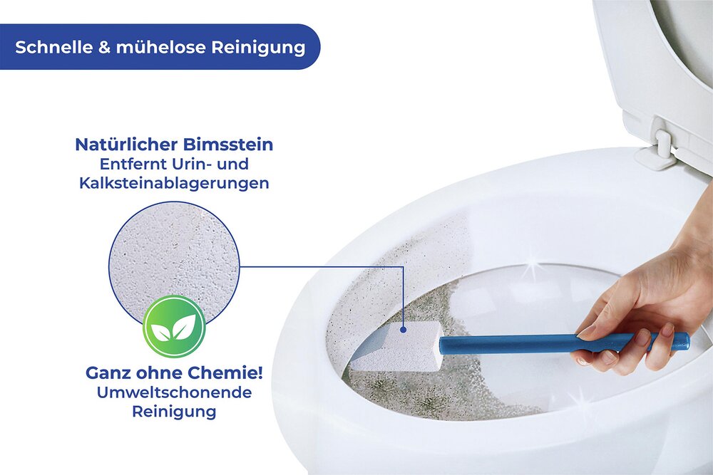 Toilettenreiniger Spezial, 3er Set  mit abgeschrägten Bimsstein und Holzgriff