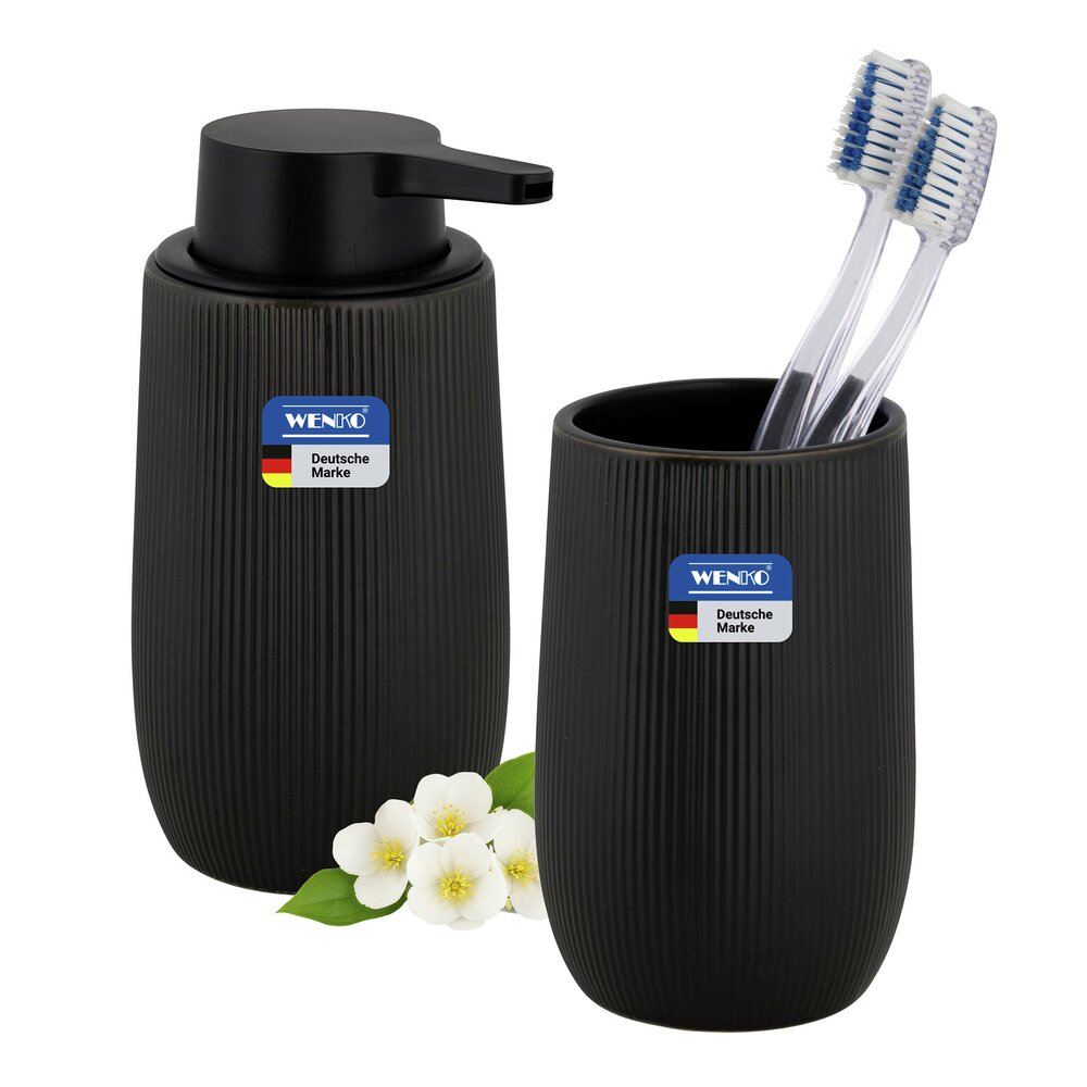 Bad-Accessoire Set Mod. Fablo Schwarz, 2-teilig  aus hochwertiger Keramik