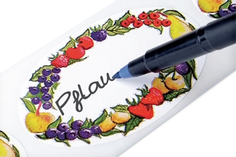 Haushaltsetiketten mit Obst-Motiv  inklusive Etikettenspender