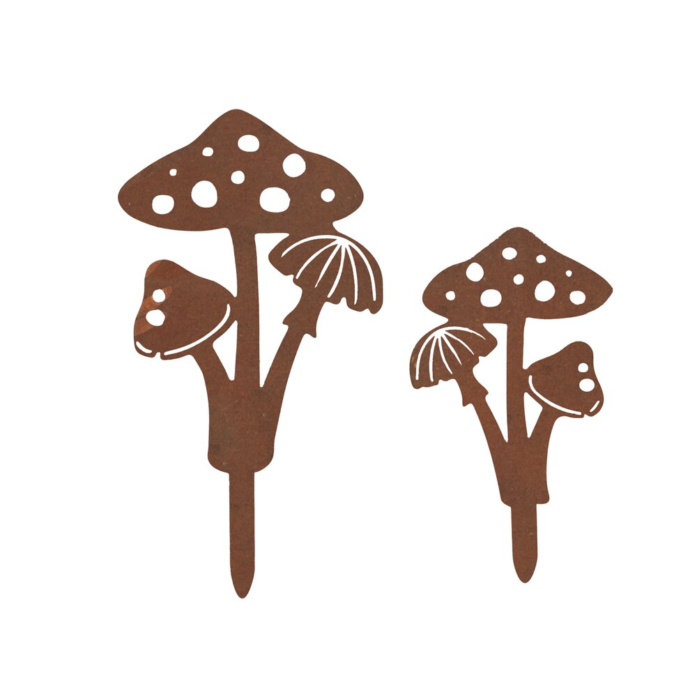 Gartenstecker Pilze, 2er Set  wetterbeständig, mit Edelrost-Effekt