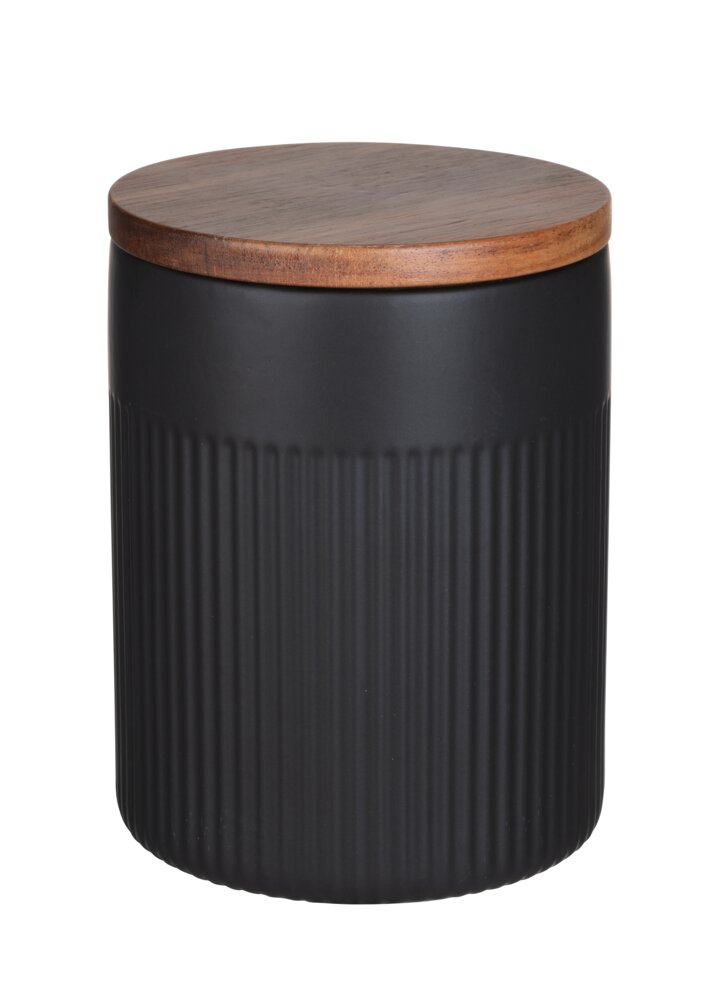 Aufbewahrungsdose Mod. REFIA 1,1L, schwarz, Keramik, Akazienholz, 12x15,5cm  luftdicht durch Silikondeckel