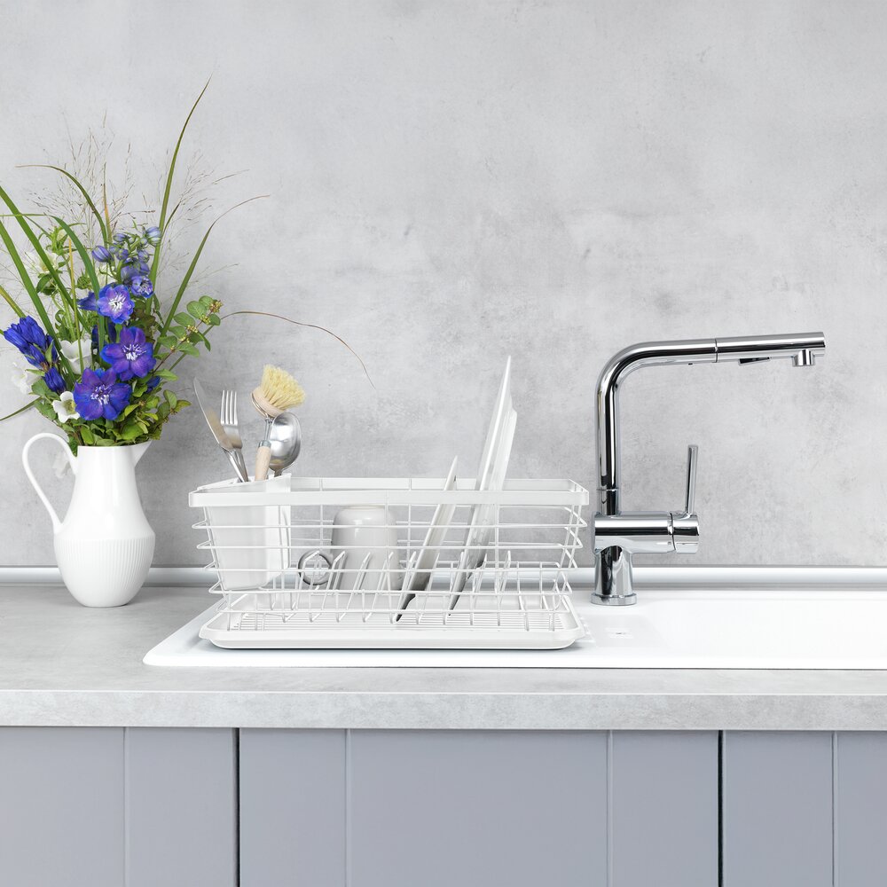 Geschirrabtropfer Mod. Drip, weiß, Metall/Kunststoff, 36x15x30 cm  abnehmbarer Besteckkorb