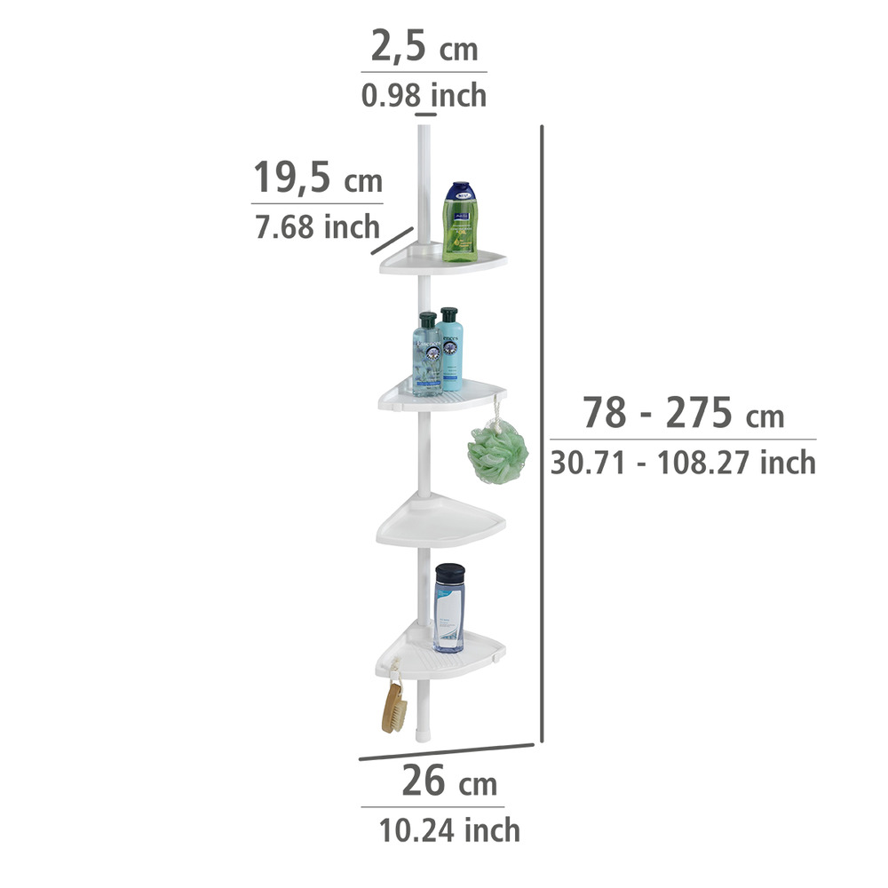 Teleskop Duschecke Compact Weiß  mit 4 Ablagen