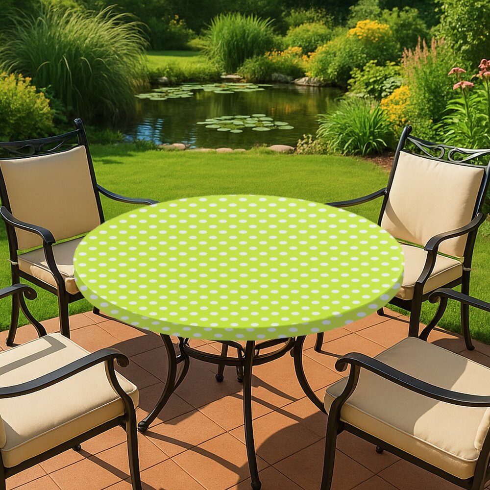 Spann-Tischdecke gepunktet, Grün, Ø 70 - 86 cm für Garten und Outdoor-Bereich