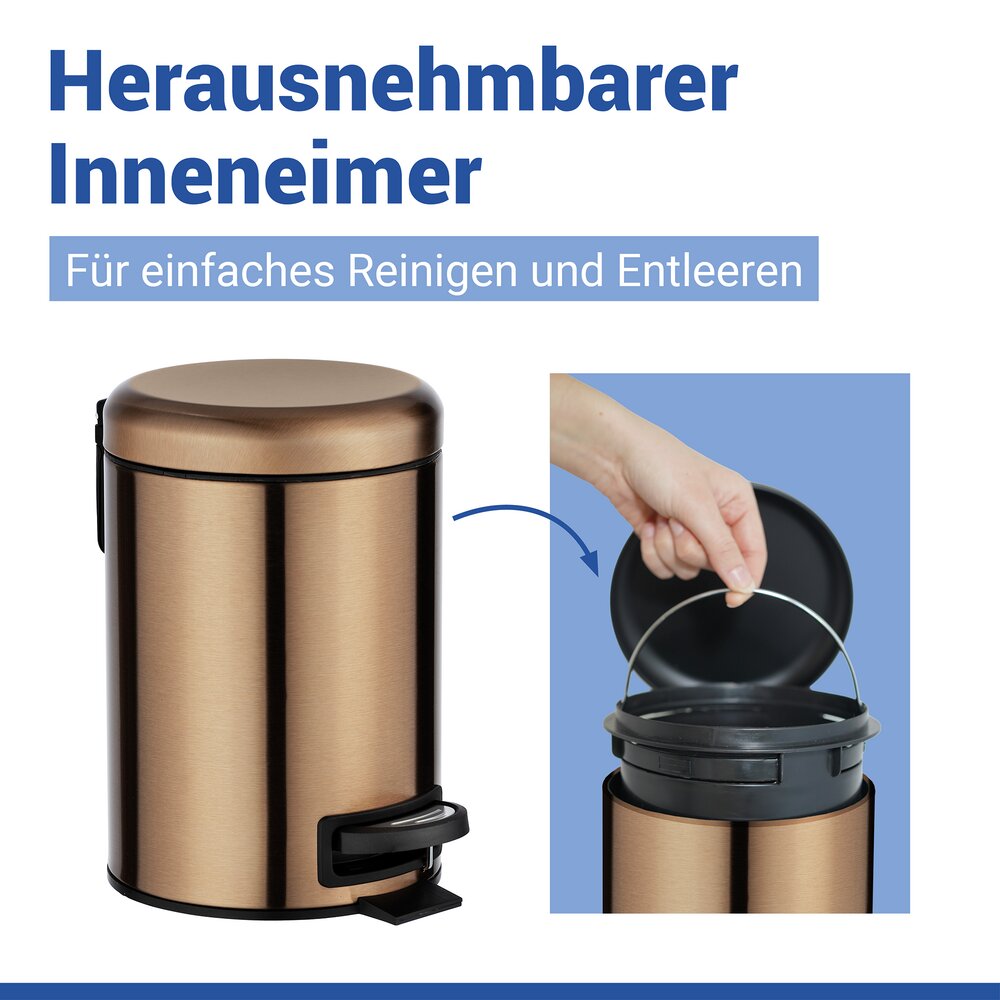 Poubelle à pédale Leman métallique cuivre  3 l, acier inox