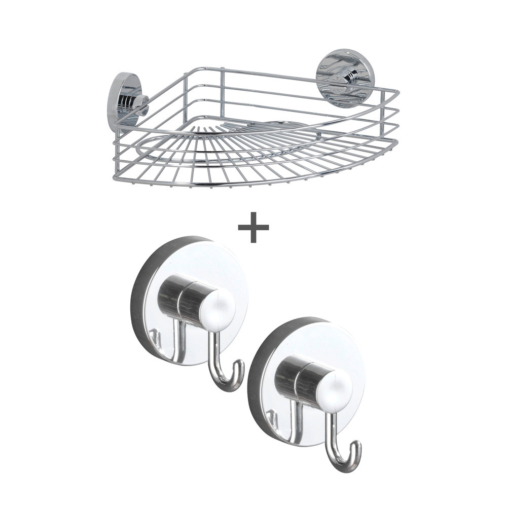 Vacuum-Loc® Eckablage Mod. Bari + Haken, 3-tlg.  Befestigung ohne bohren