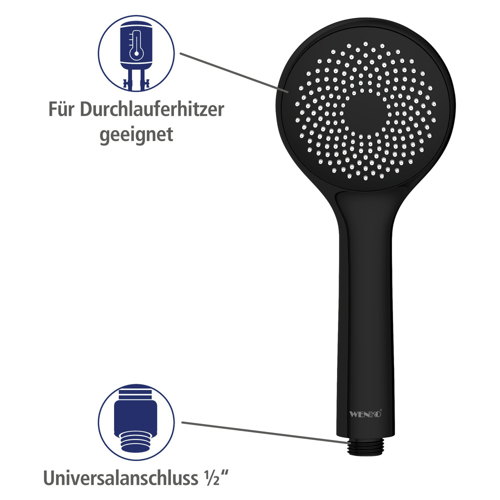 Duschkopf Watersaving Schwarz matt  Ø 9,5 cm