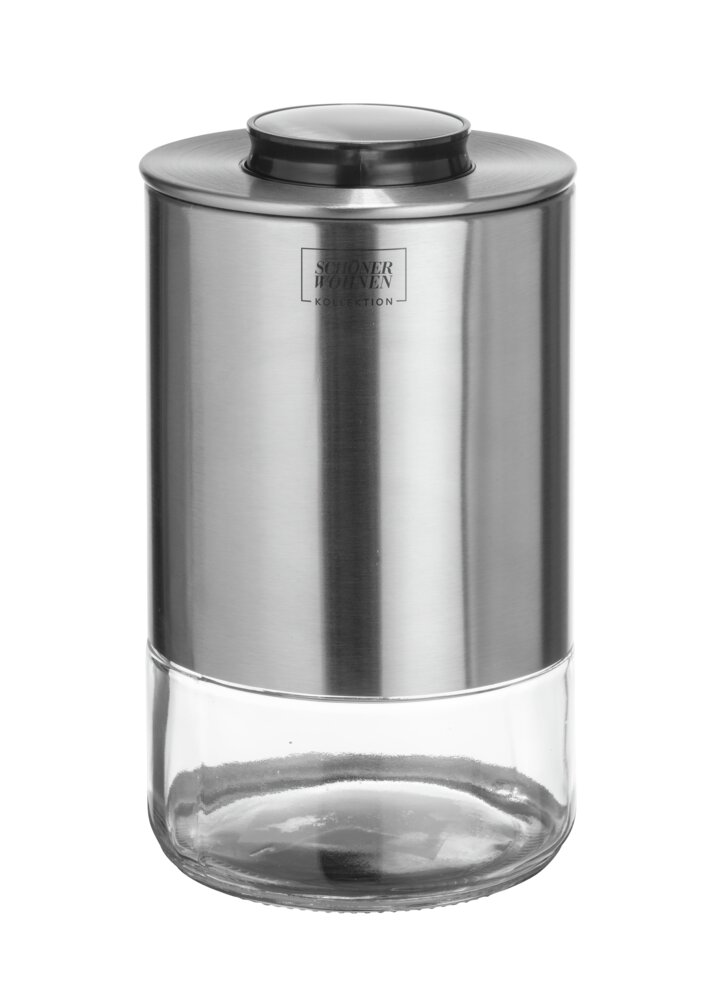 Aufbewahrungsdose Mod. ENOLA, 0,68L, transparent, glas/metall, Ø10x16cm  mit luftdichtem Edelstahldeckel