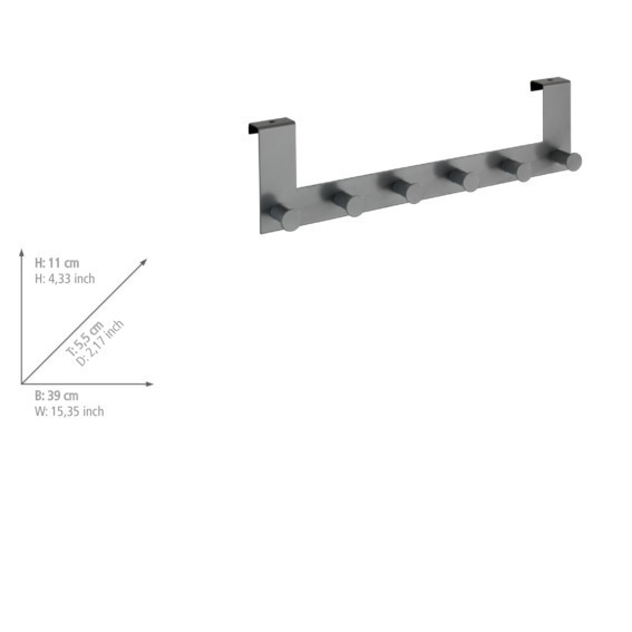 Türgarderobe Celano Grau  6 Haken, für Türfalzstärken bis 2 cm