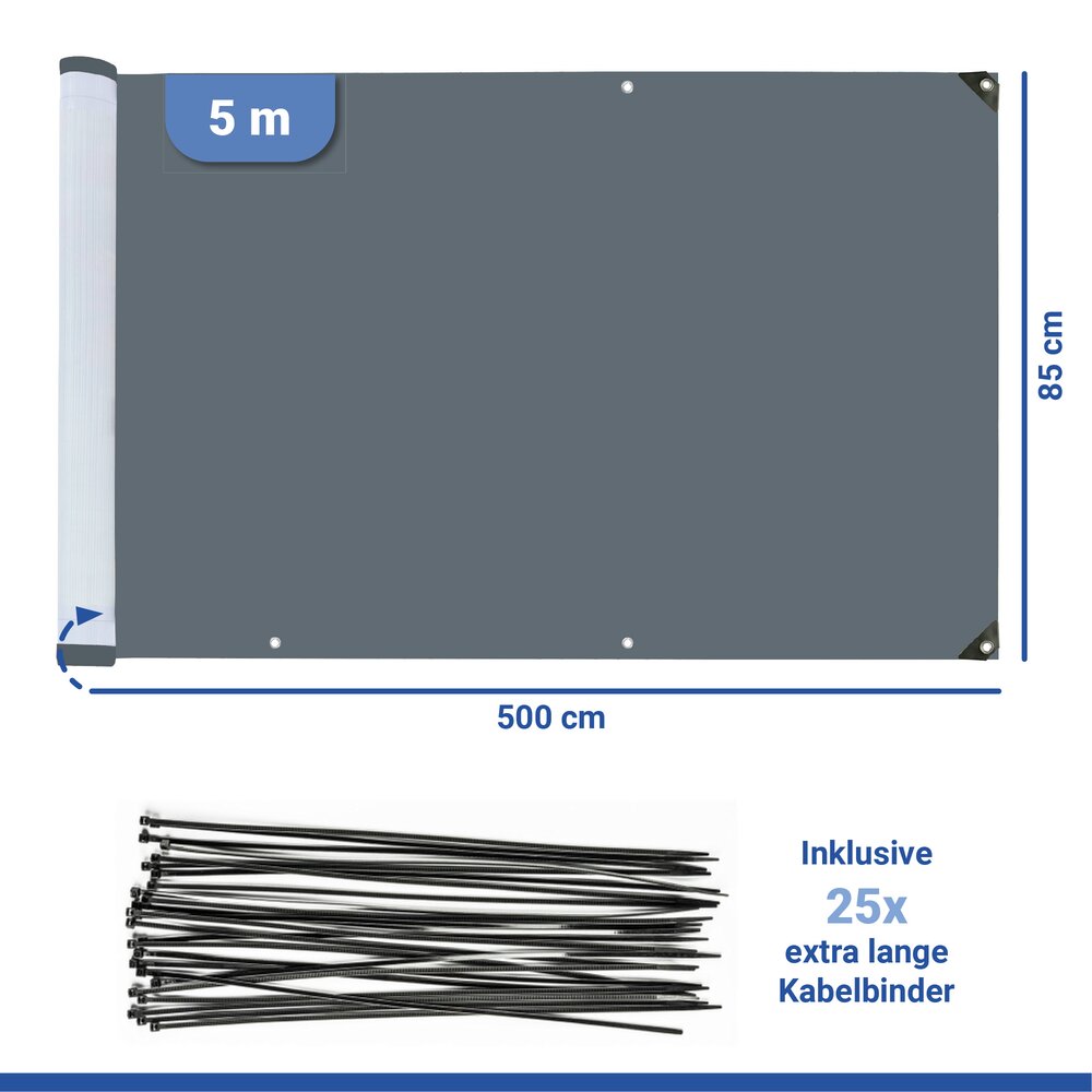 Balkon-Sichtschutz Mod. Anthrazit, 5 m  UV- und witterungsbeständig