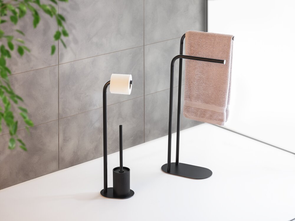 Stand WC-Garnitur Mod. Levante, schwarz, Stahl, 23x63x17 cm  2 in 1 Funktion