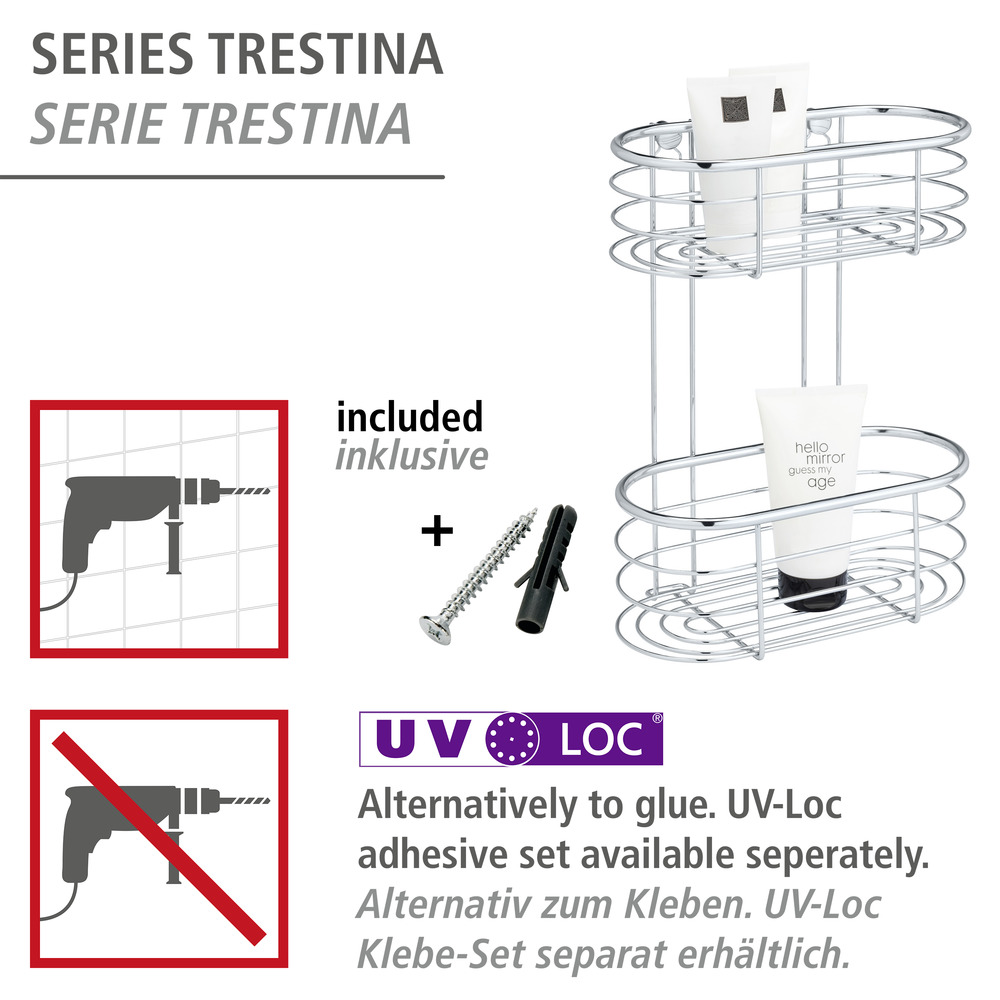 Edelstahl Wandregal Mod. Trestina 2 Etagen  Extra tiefe Körbe für Shampoo- und Duschgelflaschen