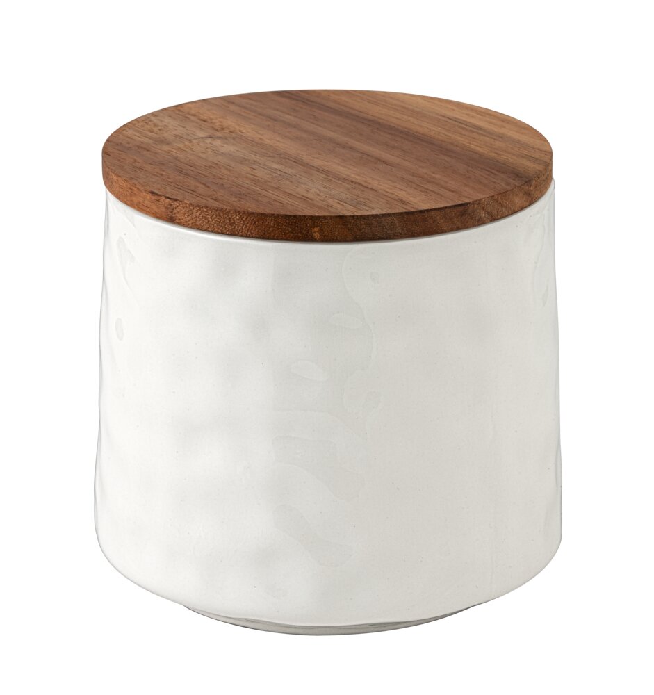 Boîte rangement Mod. Adelle 0,55L, blanc, céramique, couvercle bois, Ø11x10cm  surface brillante inégale