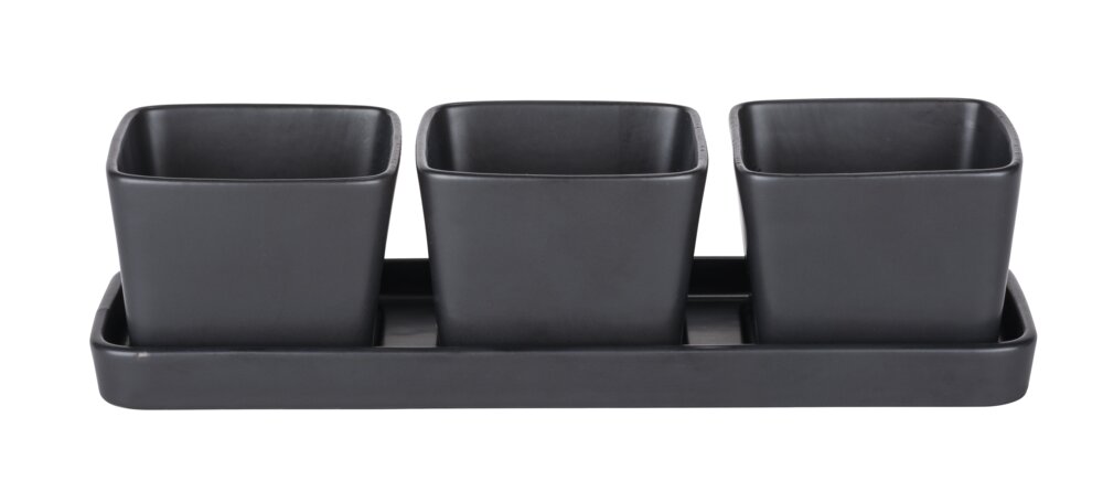 Snack & Dip Schalen Set Schwarz matt Tablett mit 3 x 300 ml Schalen