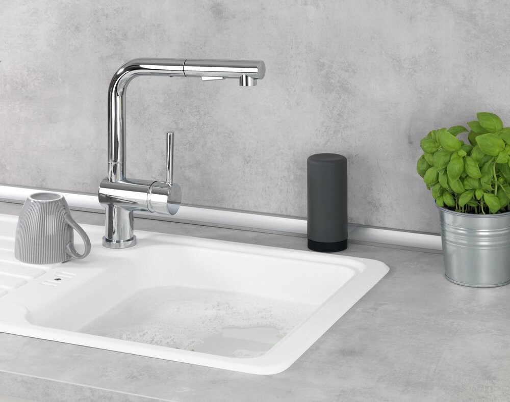 Spülmittelspender Mod. Easy Squeez-e Grau  aus auslaufsicherem Silikon