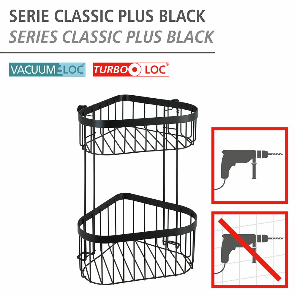 Étagère d‘angle à 2 niveaux Classic Plus noir  avec protection antirouille