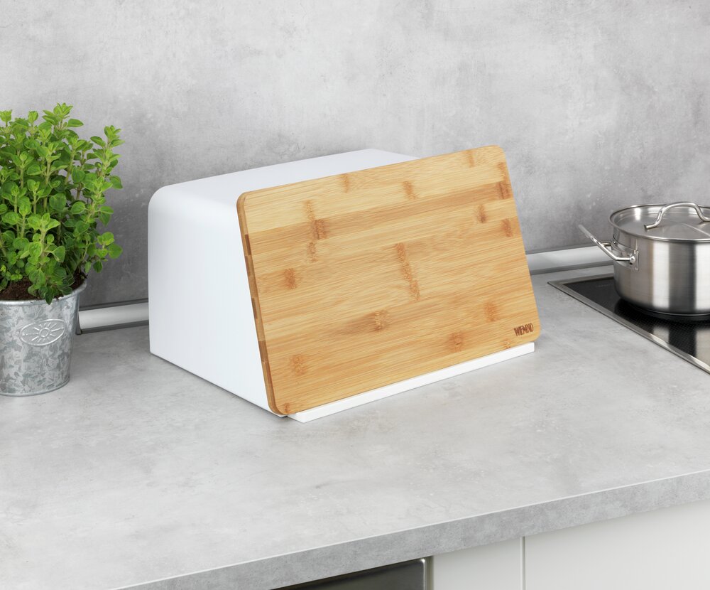 Broodtrommel met bamboe plank, wit