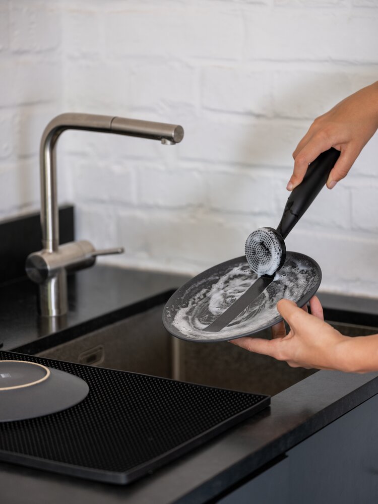 Set de rinçage Mod. Piedo, noir, verre et plastique, 12x9x25 cm  brosse durable et élégante