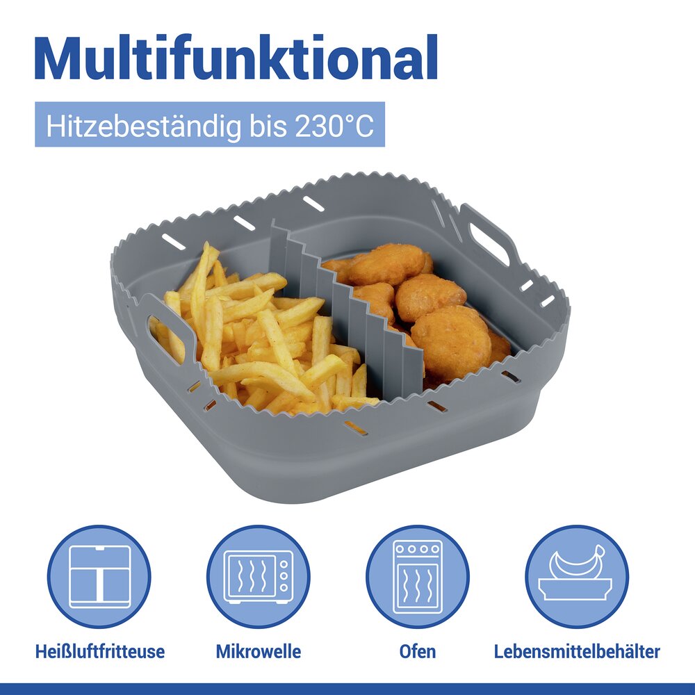 Silikonform für Heißluftfritteusen Mod. Nara, 2er Set, eckig  hitzebeständig bis 230 °C, spülmaschinengeeignet