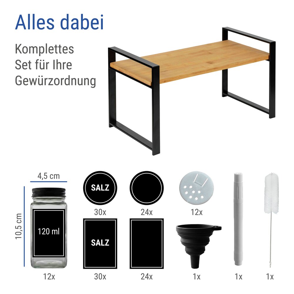 Küchenregal Mod. Lou, mit Gewürzgläsern, 13-tlg.  1 Ablage