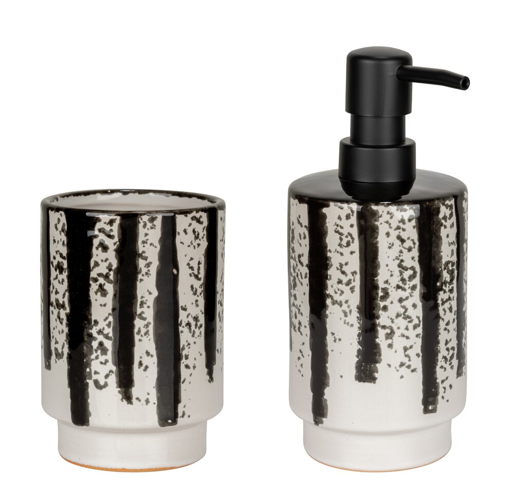 Bad-Accessoire Set Mod. Subiza, weiß/schwarz, Keramik, freistehend  handbemalt, fassungsvermögen 0,34 l