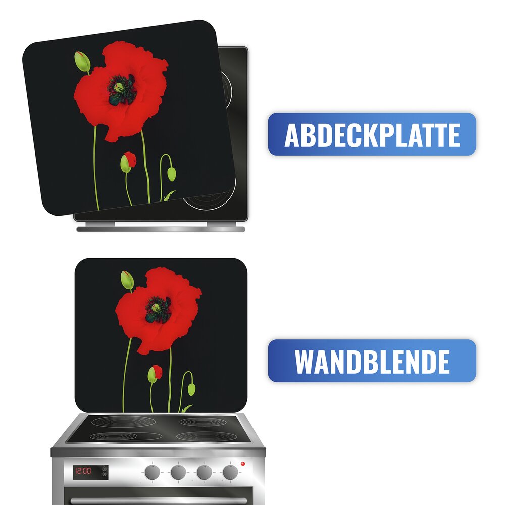 Multi-Platte Mod. Mohn  Spritzschutz, Herdblende, Schneidbrett