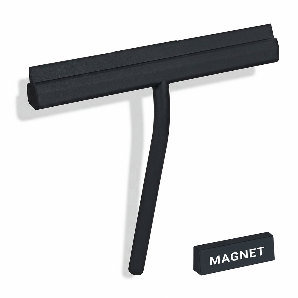 Raclette bain Mod. Agana, noir, silicone/inox, 25x4x22 cm  avec support mural magnétique