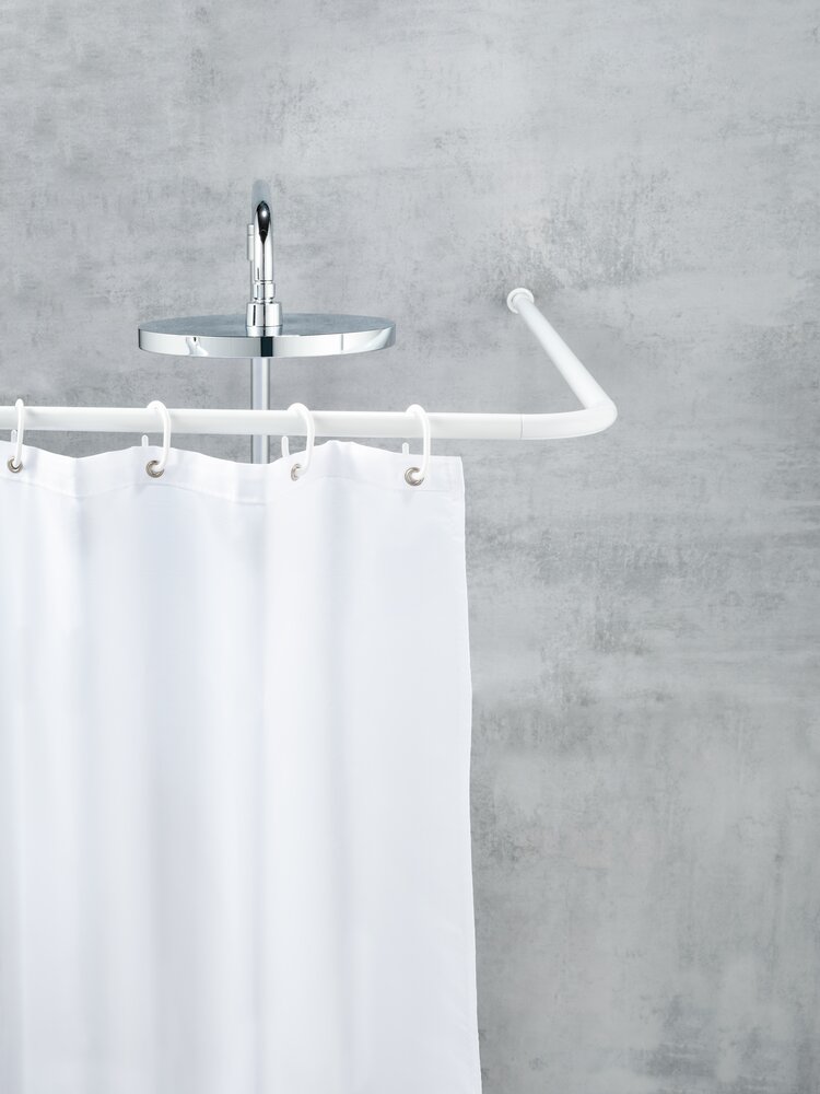 Barre de douche angle, tringle de rideau de douche, universel blanc, aluminium inox, Ø 2 cm  aluminium, Ø 2 cm,adaptable en forme et en longueur