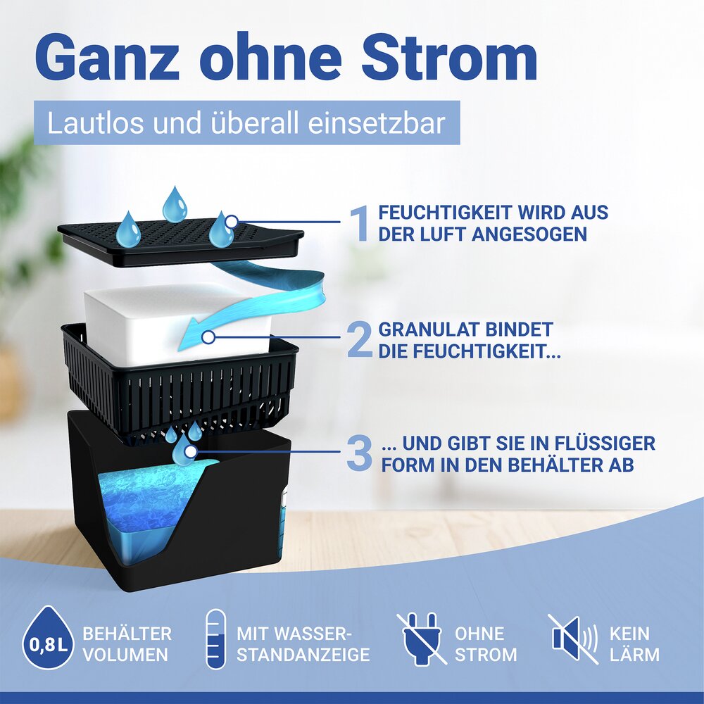 Raumentfeuchter Mod. Cube 500 g Schwarz  beugt Schimmel und Gerüchen vor