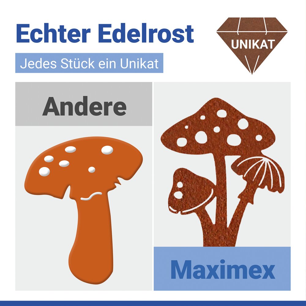 Gartenstecker Pilze, 2er Set  wetterbeständig, mit Edelrost-Effekt