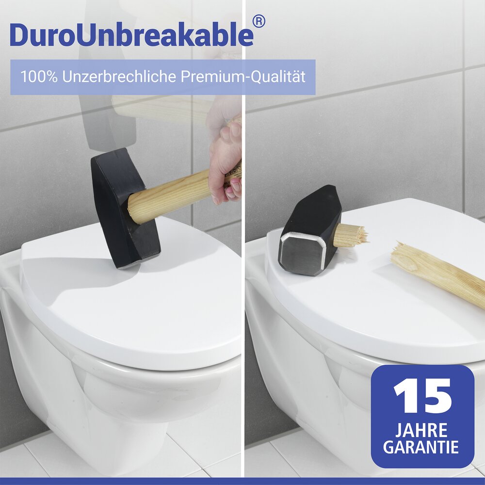 WC-Sitz Mod. Crevada DuroUnbreakable®, Weiß  100 % bruchsicher, mit Absenkautomatik
