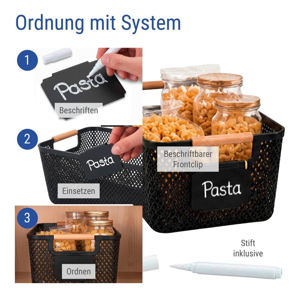 Lot de paniers de rangement, 3 x S, 3 x M  avec clip d'étiquetage et stylo
