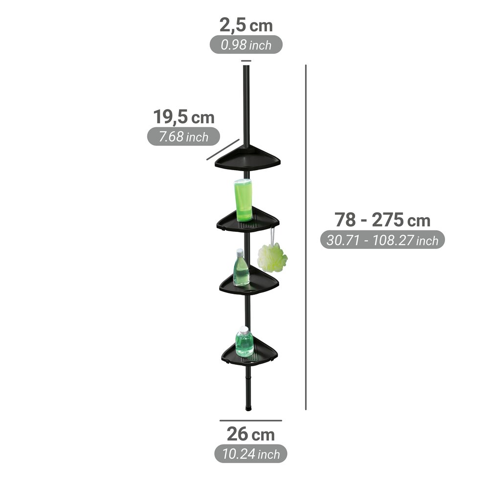 Douchehoek Mod. Compact, zwart, aluminium, 26x78-275x19,5 cm