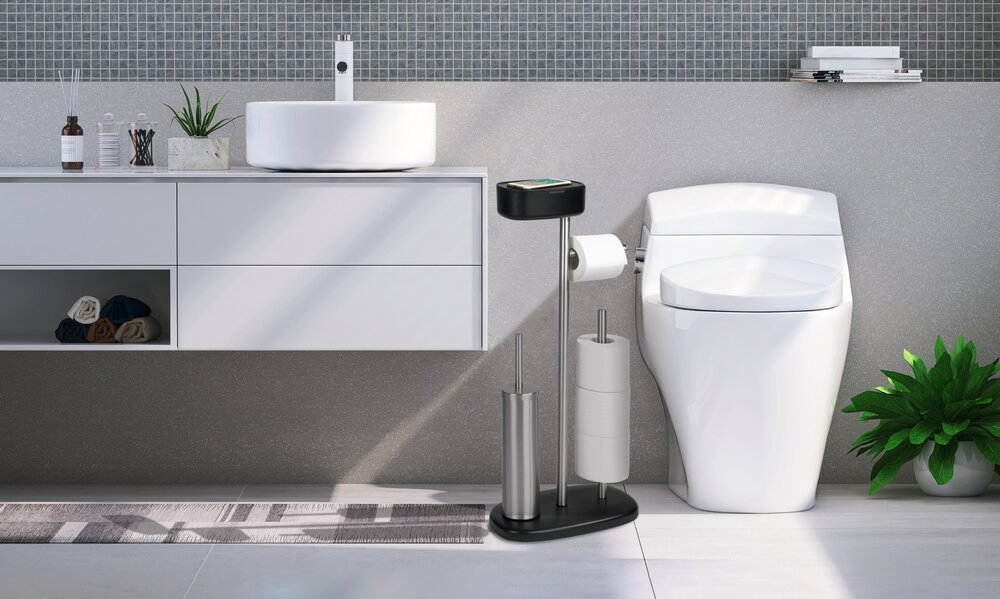 Combiné WC avec boîte de rangement Rivazza noir  porte-brosse WC et dérouleur papier