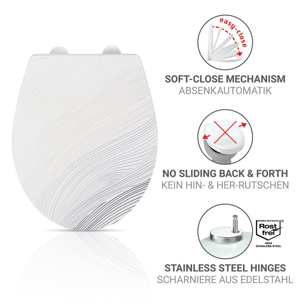 Siège WC Mod. Menin, multicolore, plastique thermodurci, 38x44,5 cm  fermeture douce easy-close