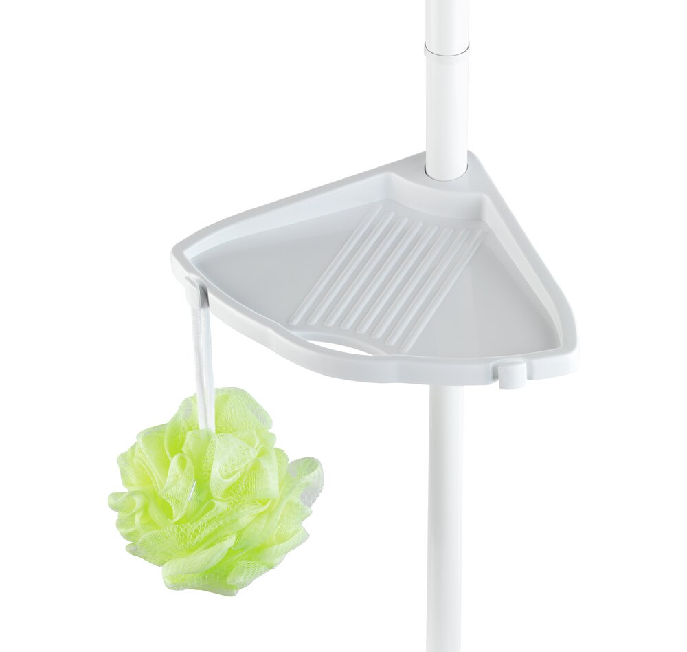 Étagère de douche télescopique Compact, paniers de douche plastique, aluminium blanc, 26x78-275x19,5 cm  4 tablettes et 4 crochets